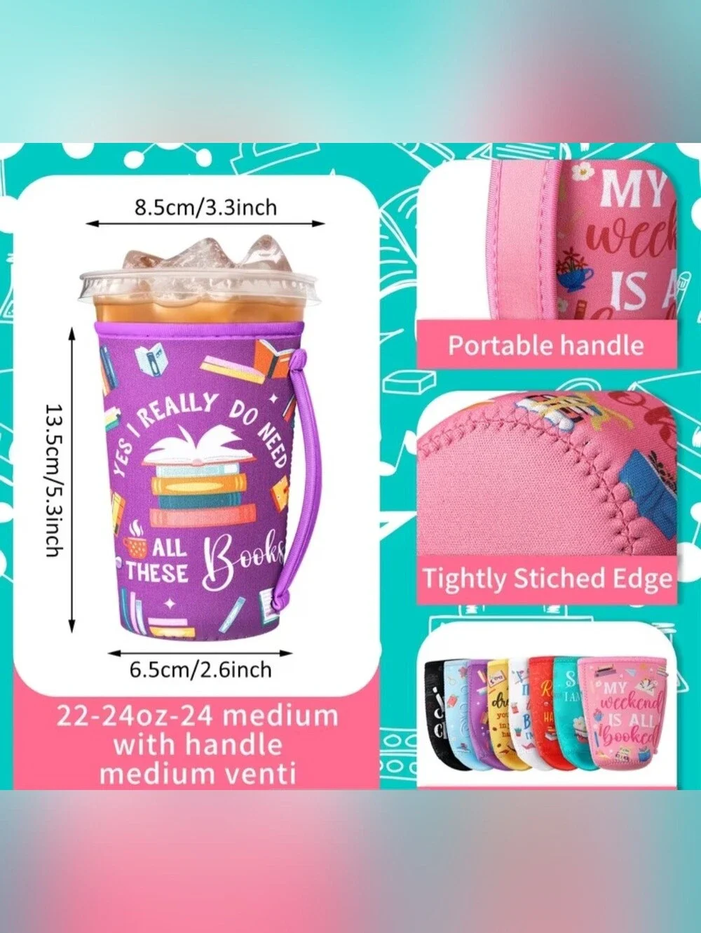 Set of 4 Random Book Lover Tumbler Sleeve Covers